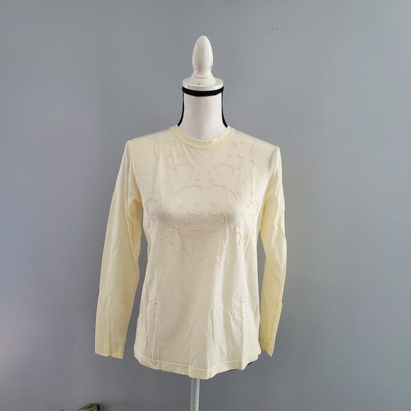 Paul Harris Design Cream Long Sleeve Sheer Beaded Top M - Picture 1 of 7